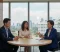 Couple meets female lawyer at round table discussing divorce options, custody arrangements, and next steps
