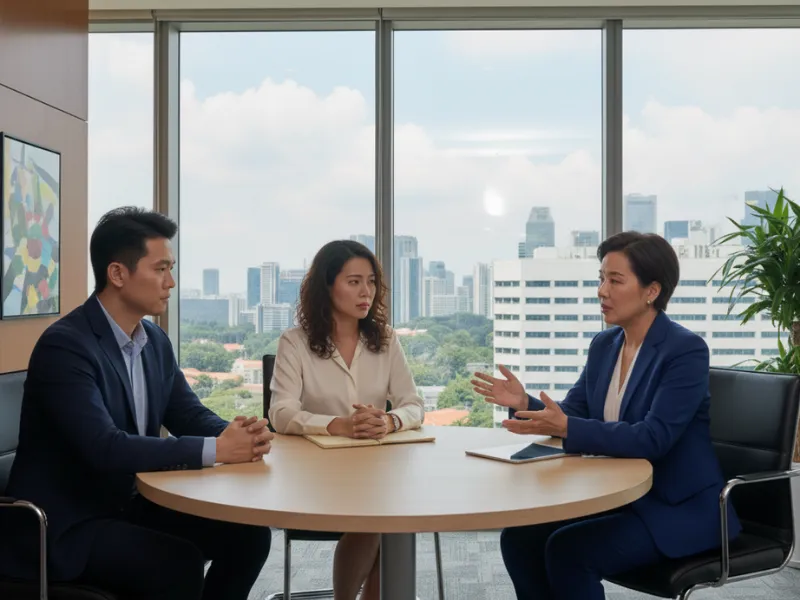 Couple meets female lawyer at round table discussing divorce options, custody arrangements, and next steps